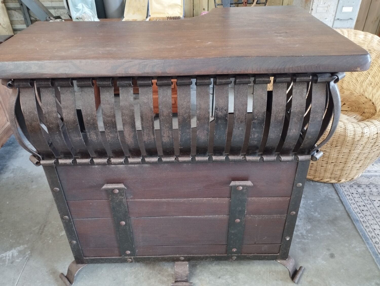 Wood and steel bar counter