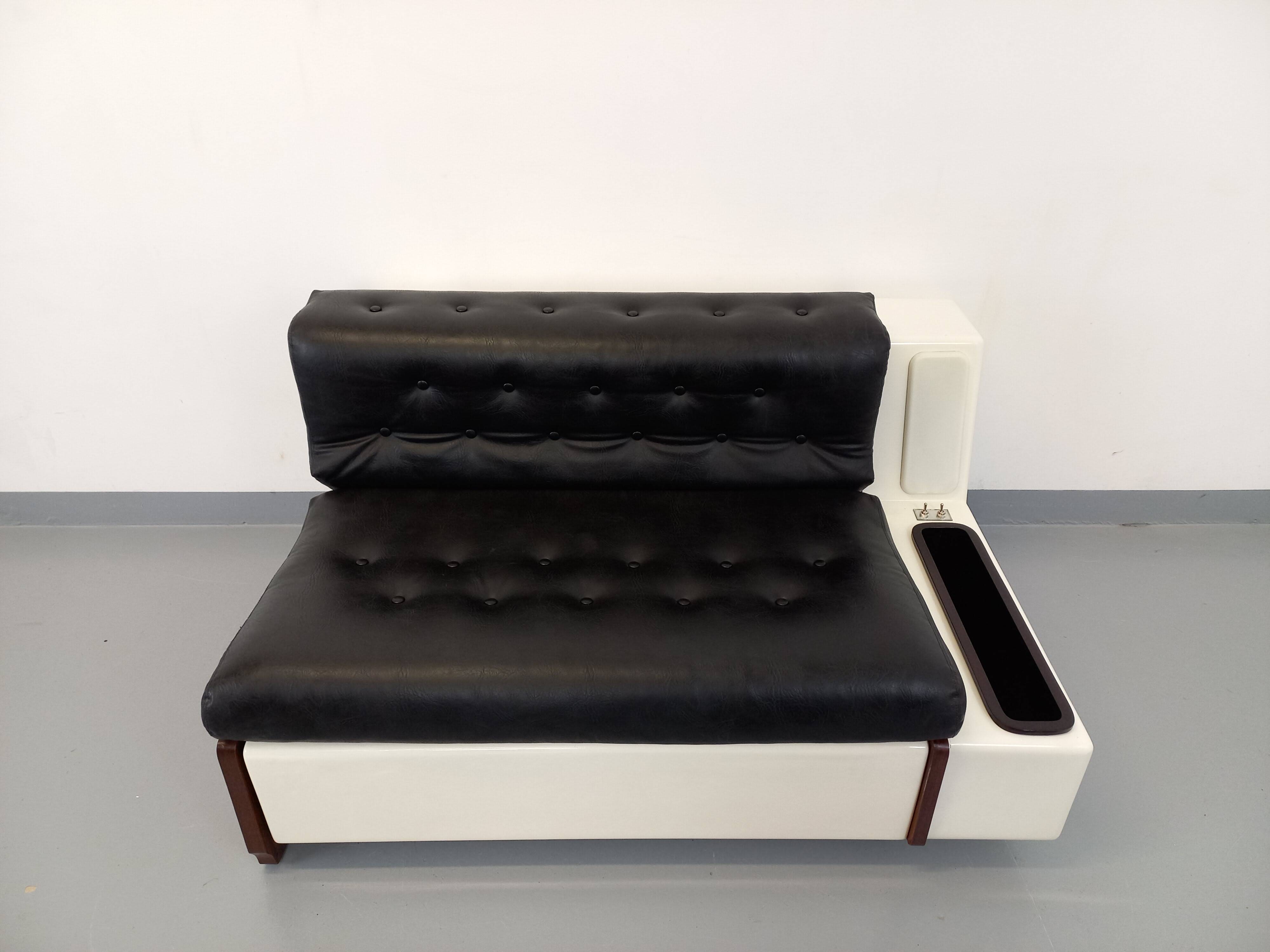 Vintage sofa bed bench with integrated lighting, Italian design Beka Tortuga, in skai, fiber