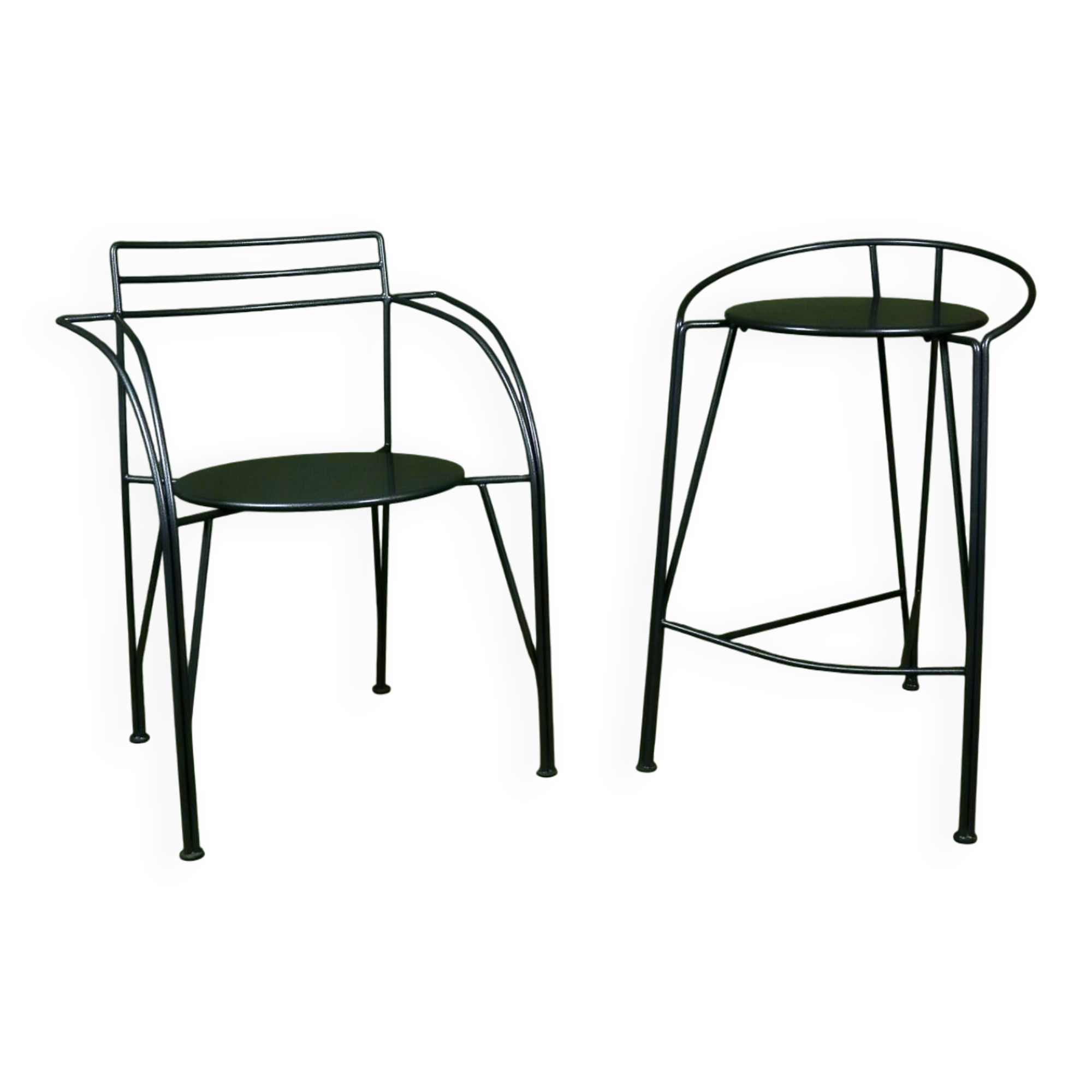 Lot tabouret et fauteuil Lune d'argent de Pascal Mourgue