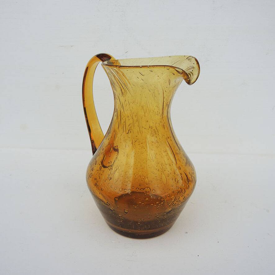 Vintage amber bubble glass carafe in Biot style.