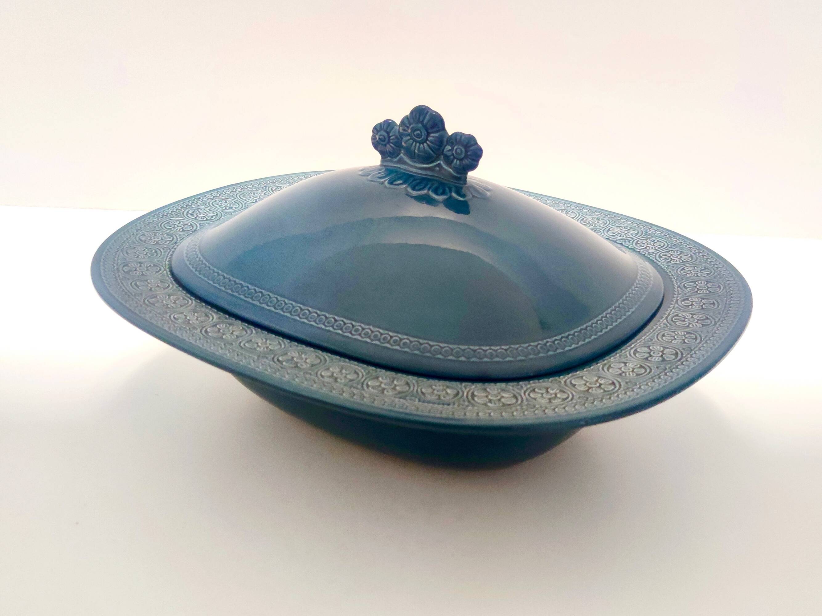 Blue Earthenware "Margherita" Centerpiece by Antonia Campi for Laveno, Italy
