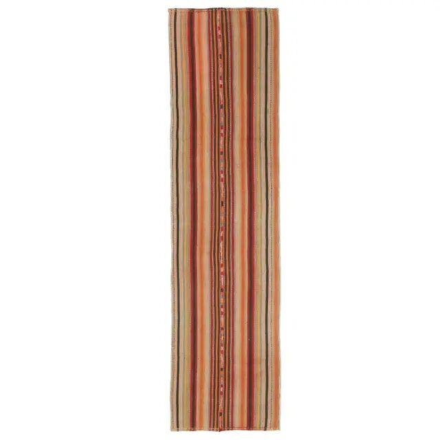 Vintage Turkish Hand-Knotted Wool Cotton Red Kilim Runner Rug 53x220