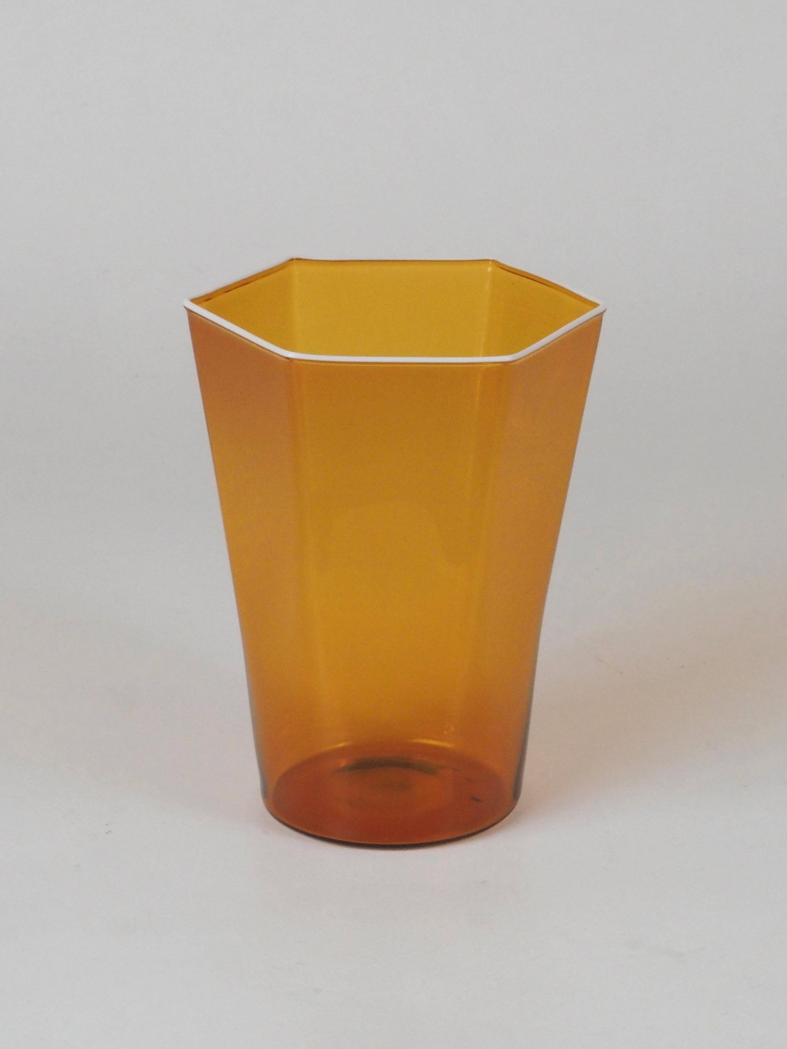 Set of six hexagonal Murano glass glasses handmade by Carlo Scarpa.