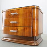 Art Deco walnut nightstand with black opaxite glass, Czechoslovakia 1930s