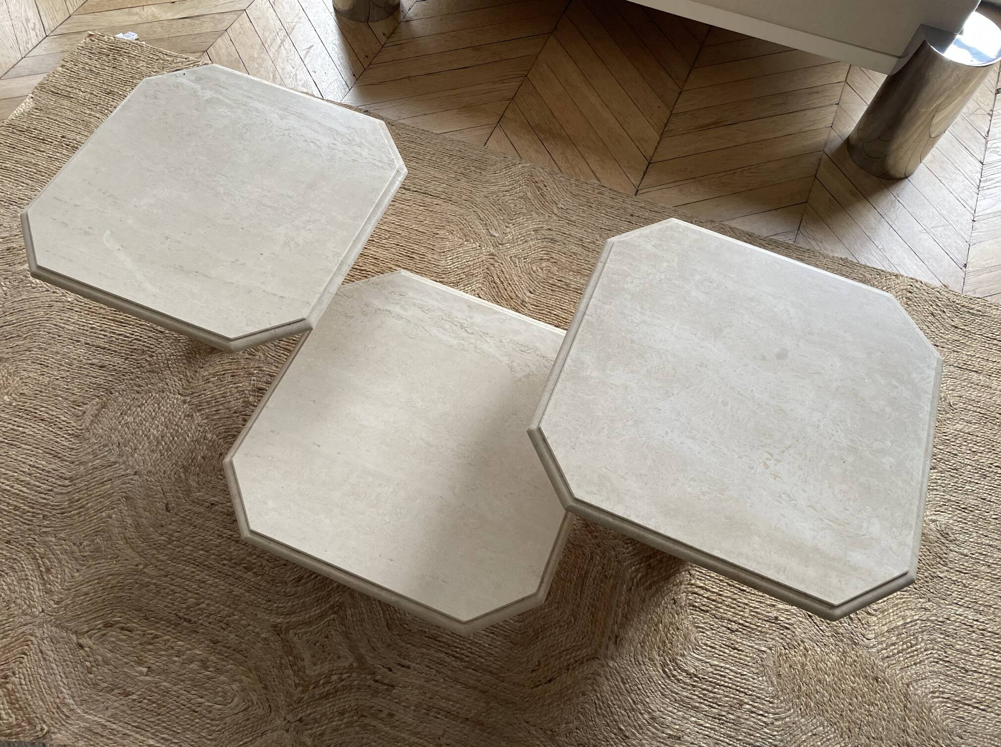 Set of three travertine coffee tables from the 70s