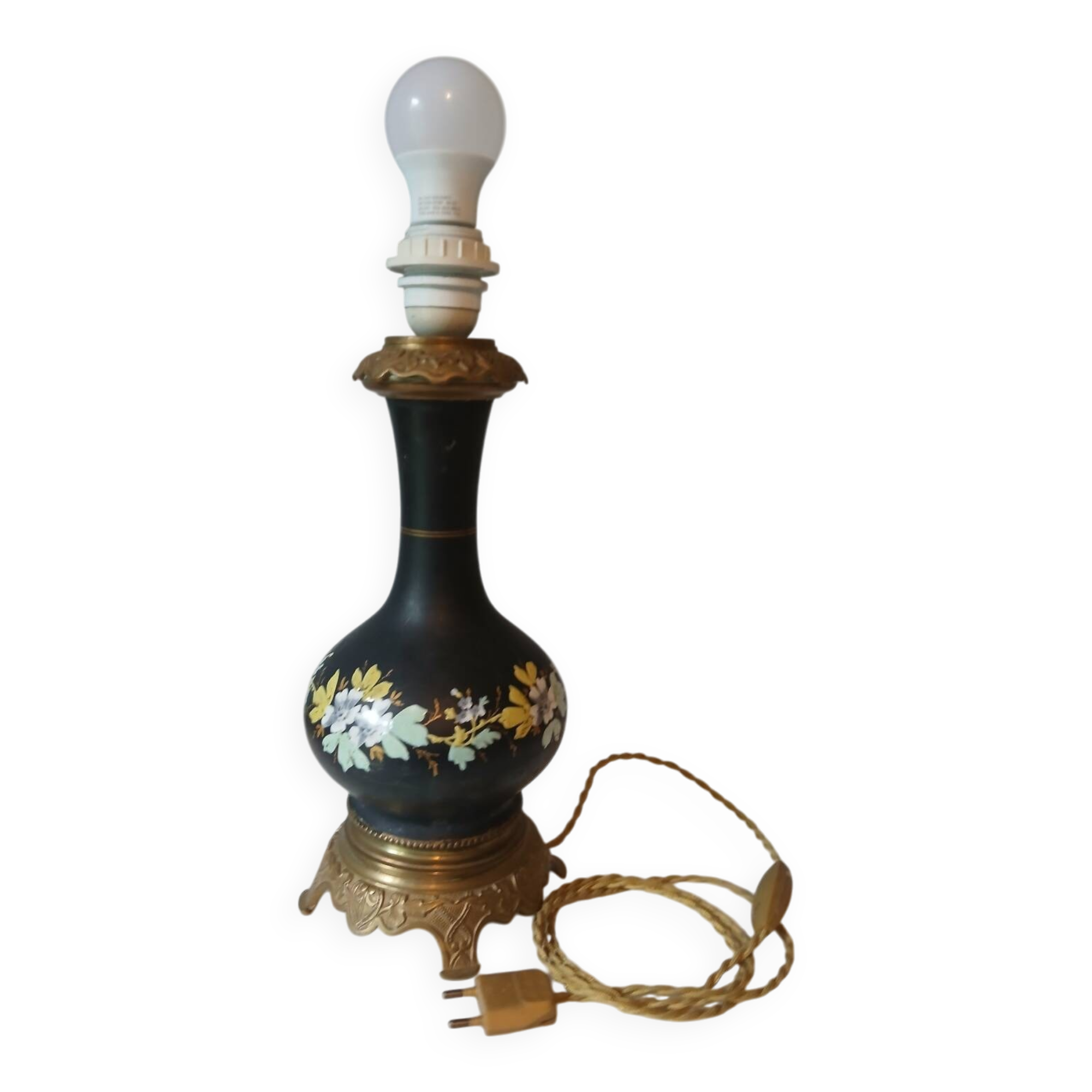 Antique painted ceramic and gilded metal lamp – 1950s/1960s