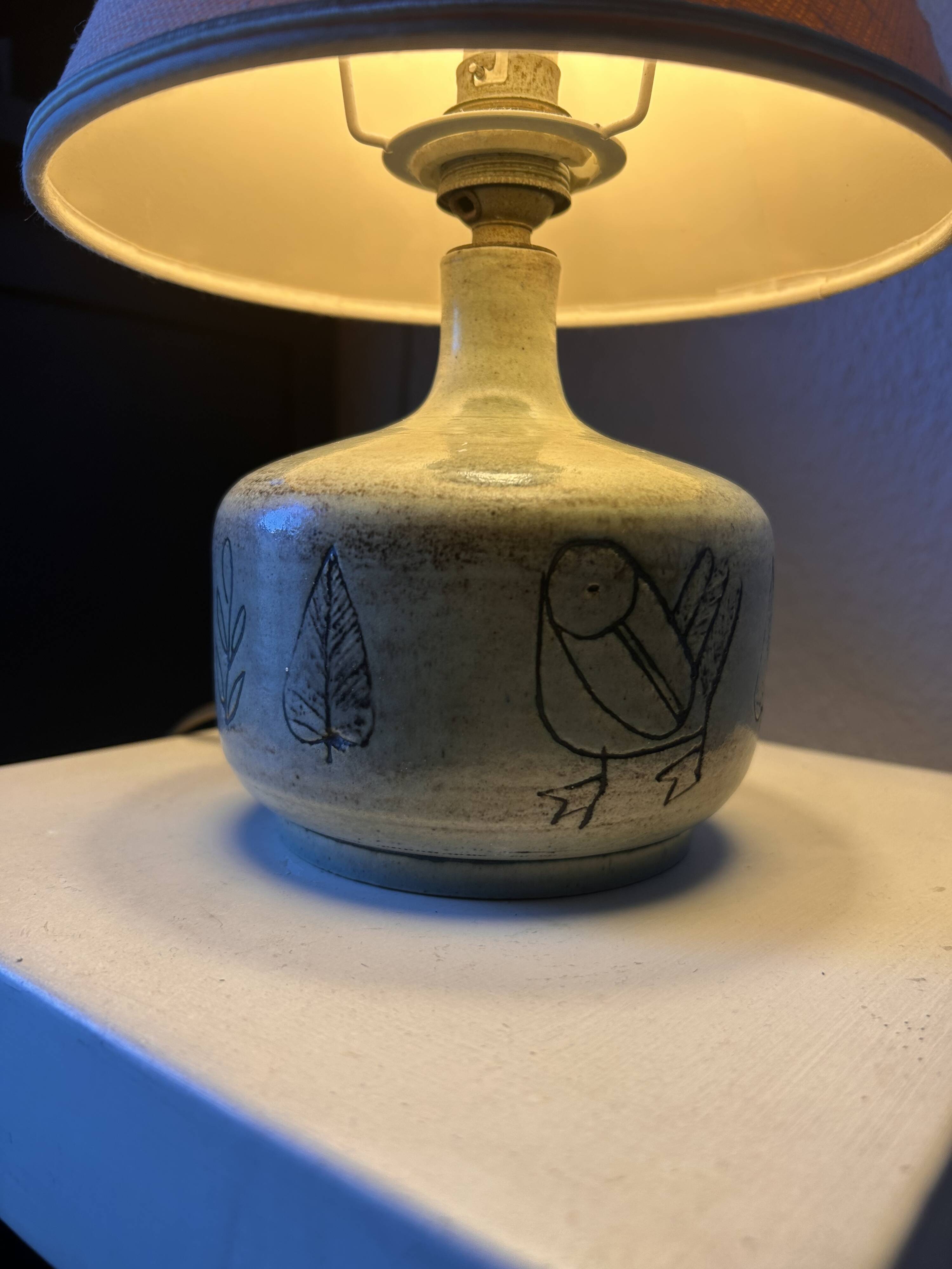 Jacques Blin lamp signed with original shade – vintage ceramic