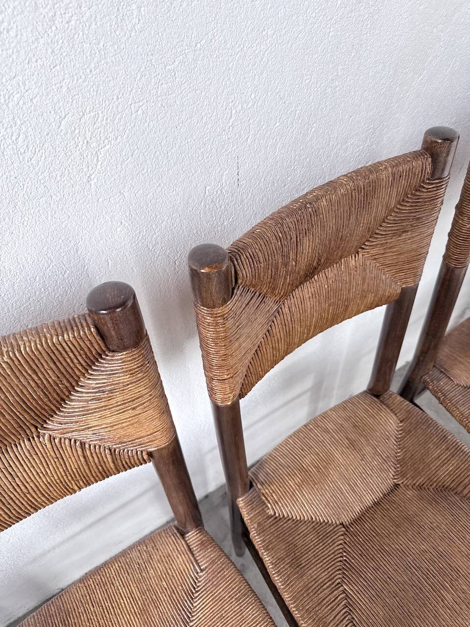 Set of 6 straw and oak Beauche chairs.