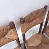 Set of 6 straw and oak Beauche chairs.