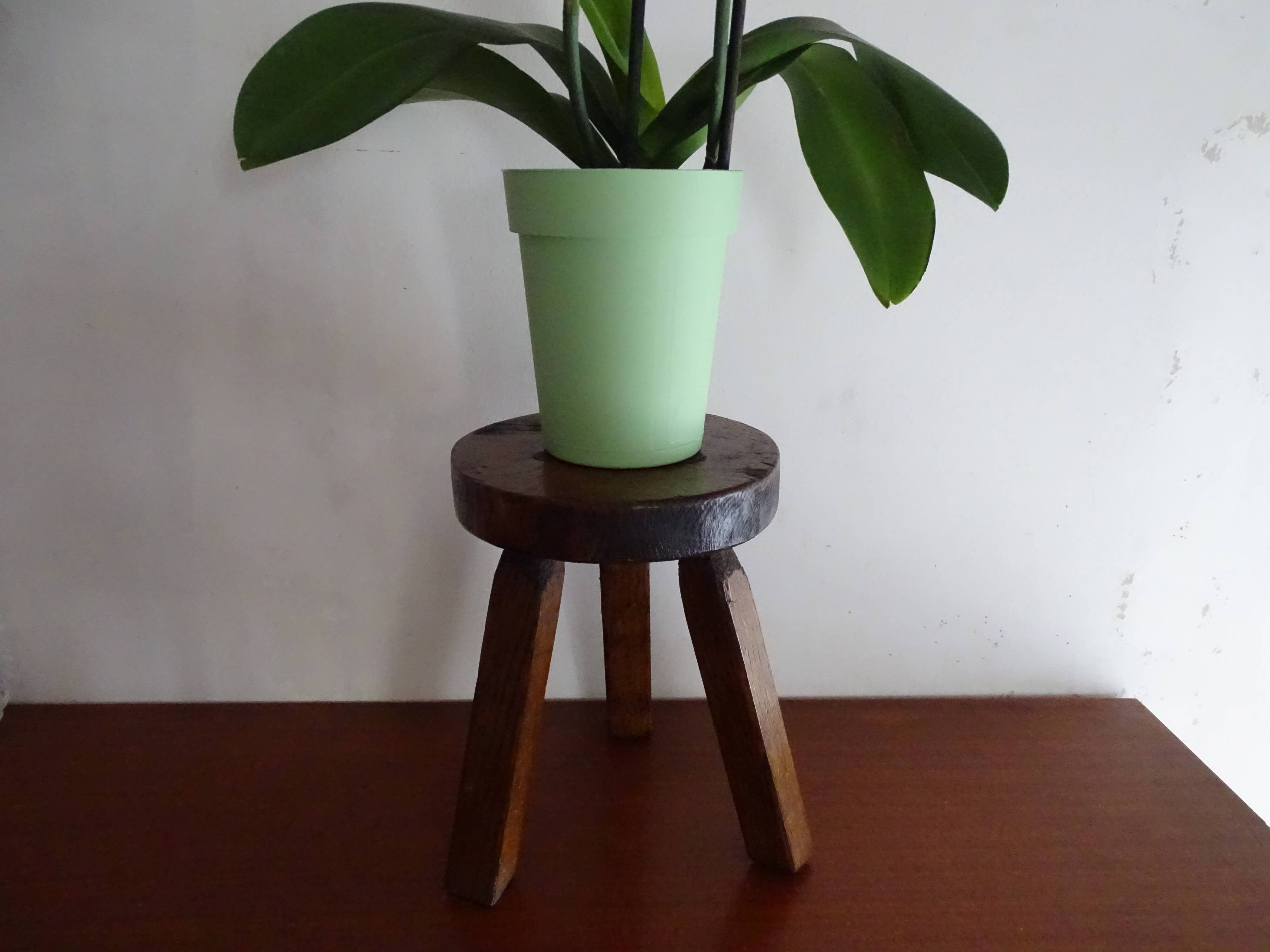 Brutalist wood tripod foot stool