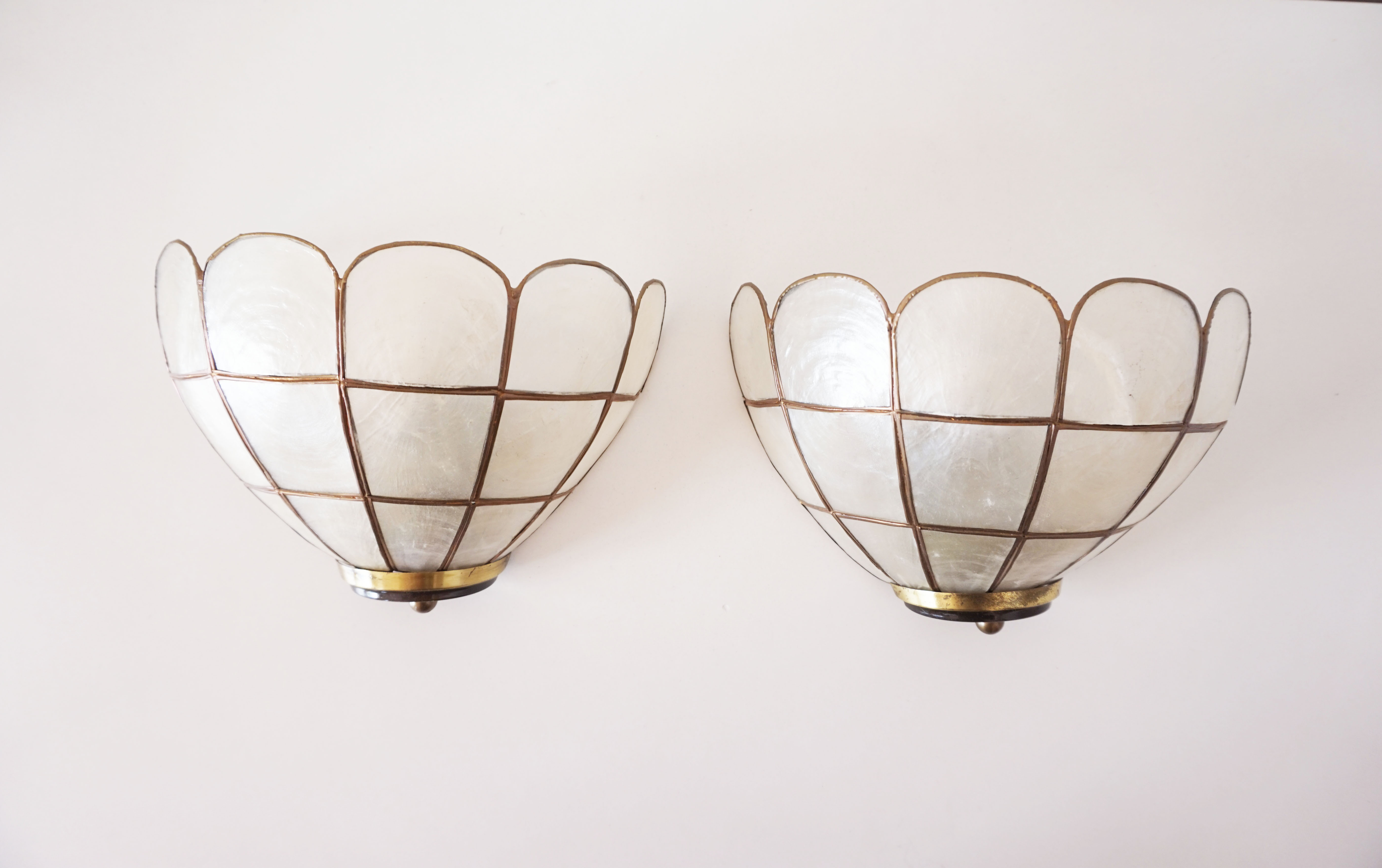 Pair of vintage mother-of-pearl shell shaped sconces