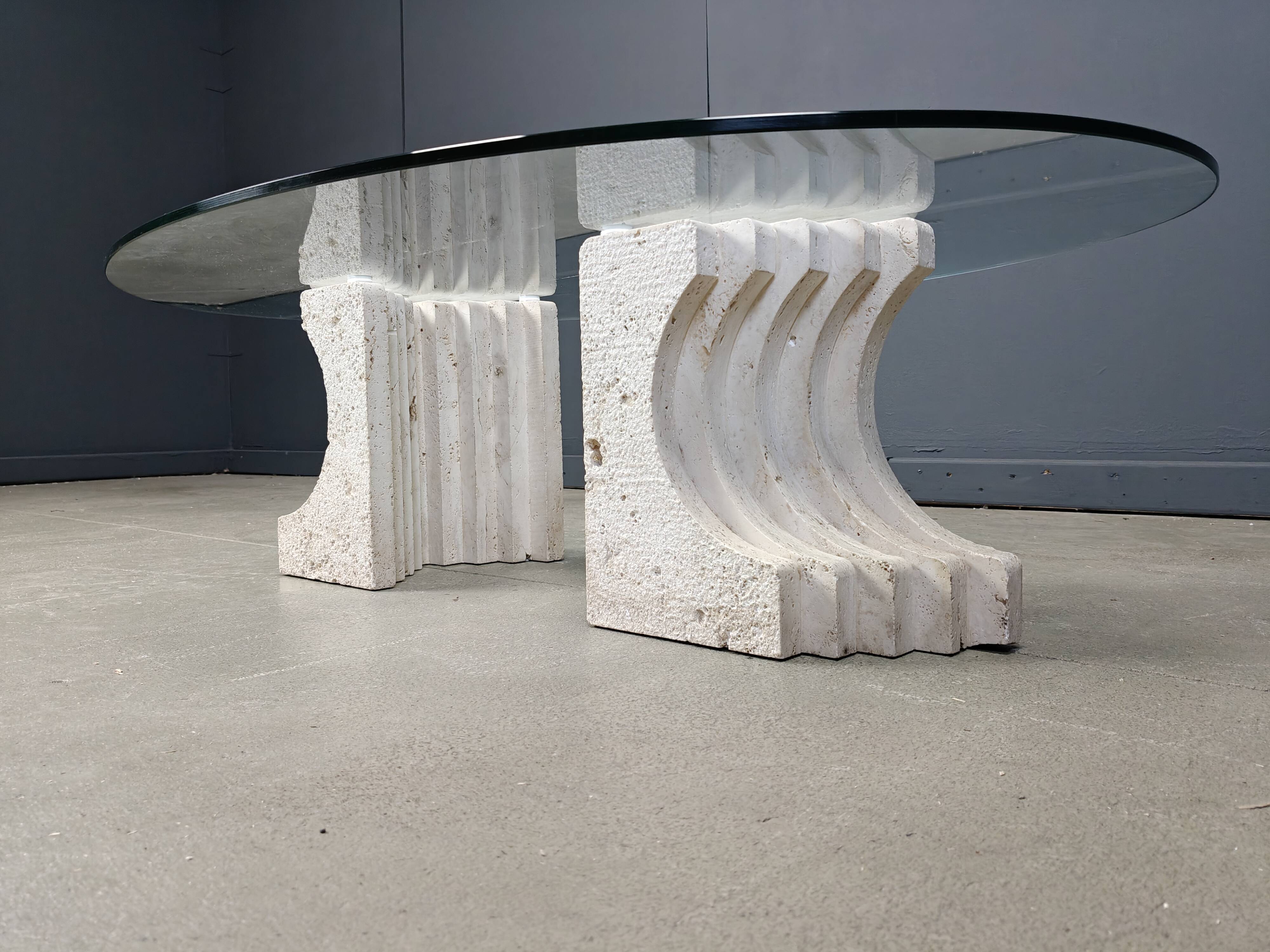 Vintage travertine coffee table Italy , 1970s