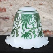 Opaline globe with green flower patterns, bell-shaped lampshade with a corolla.