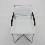 1940s Rare Restored Bauhaus Chrome Plated Adjustable Armchair in White Leather, Czechoslovakia
