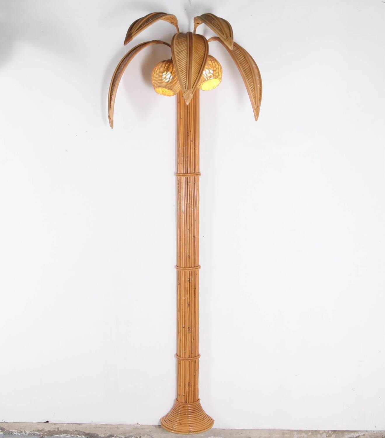 Pair of large "coconut/palm" wall lights in rattan