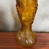 Ancien Vase Verre Moulé Jaune Orange Ambrée Made In Italy Vintage