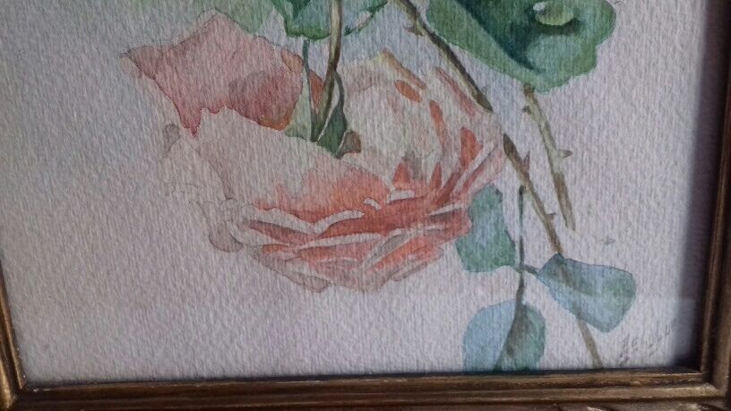 Ancient watercolor with rose