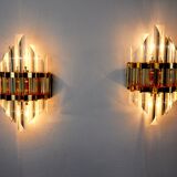 Pair of Venini wall lamps cut glass Murano Italy 1970