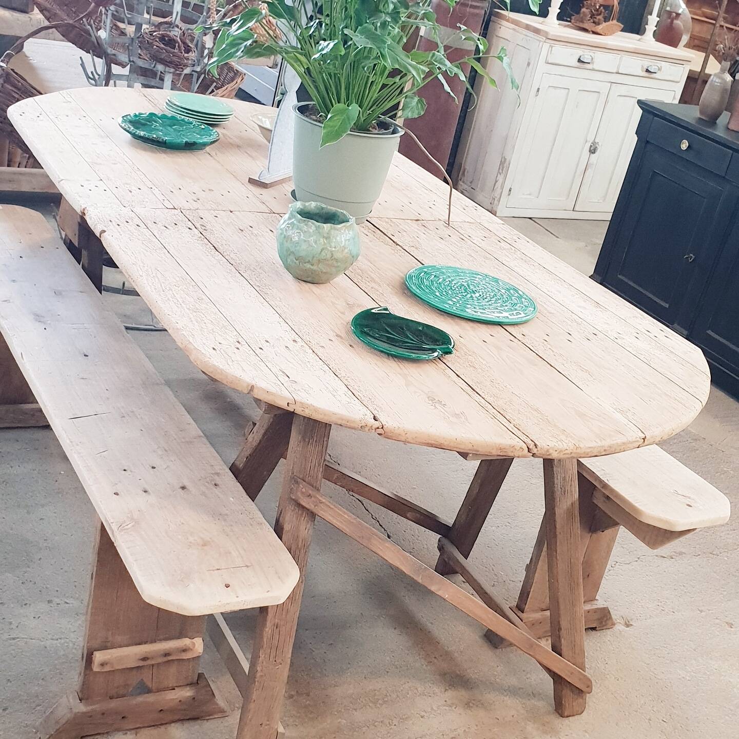 Old table on trestles