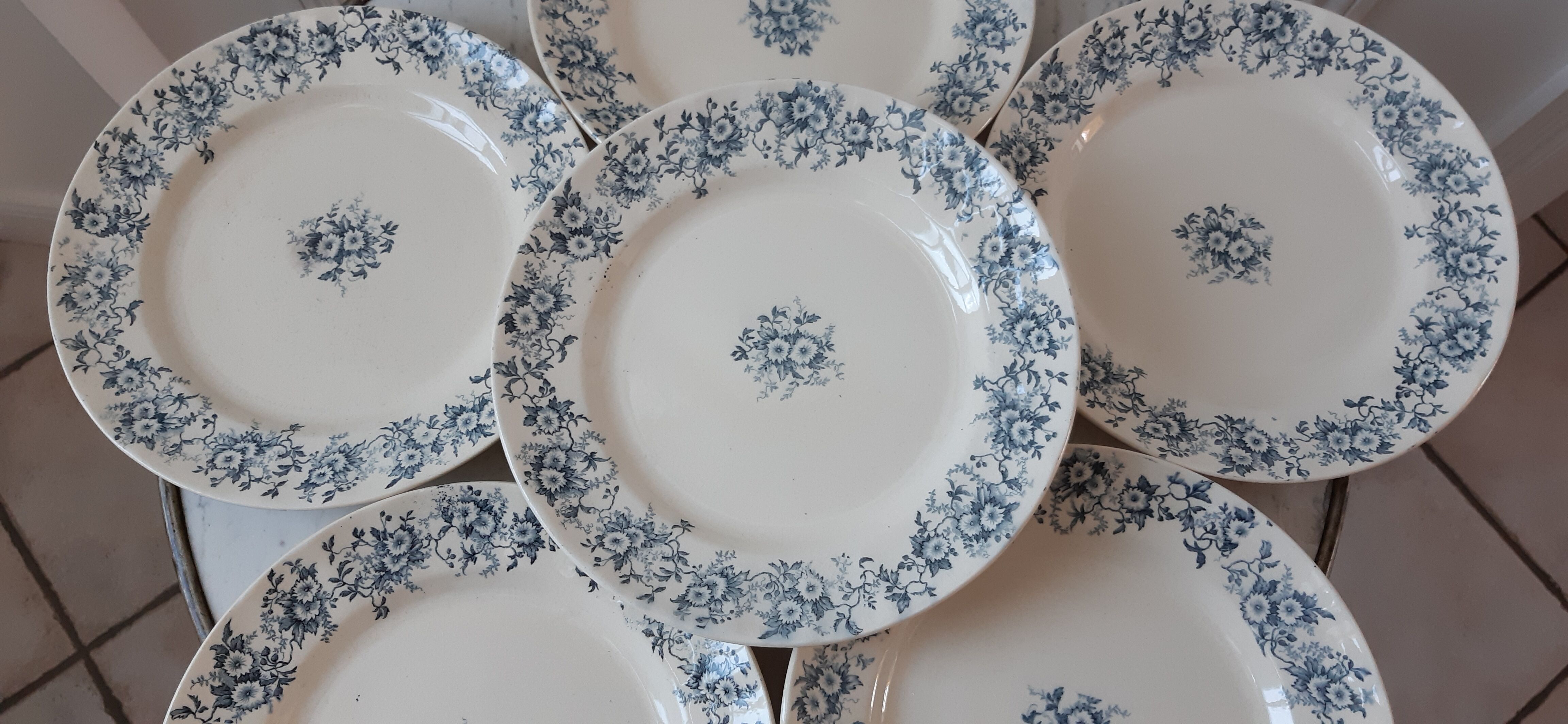 Set of 6 flat plates Terre de Fer model "Aster" XIXth