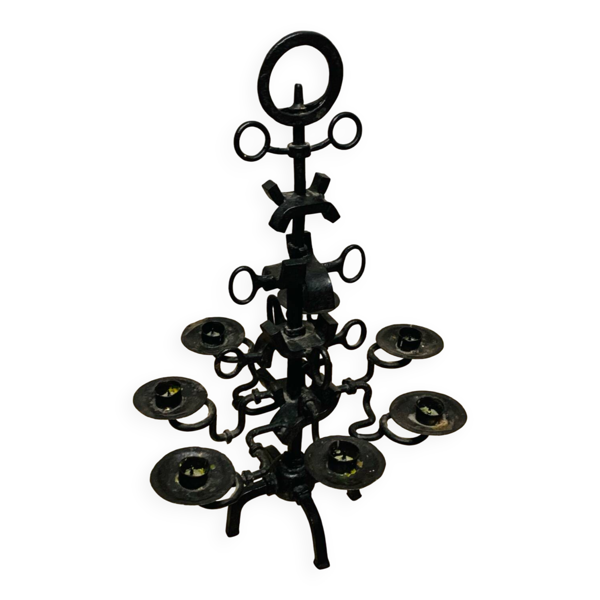 Black brutalist candlestick with 7 lights