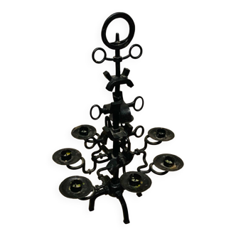 Black brutalist candlestick with 7 lights