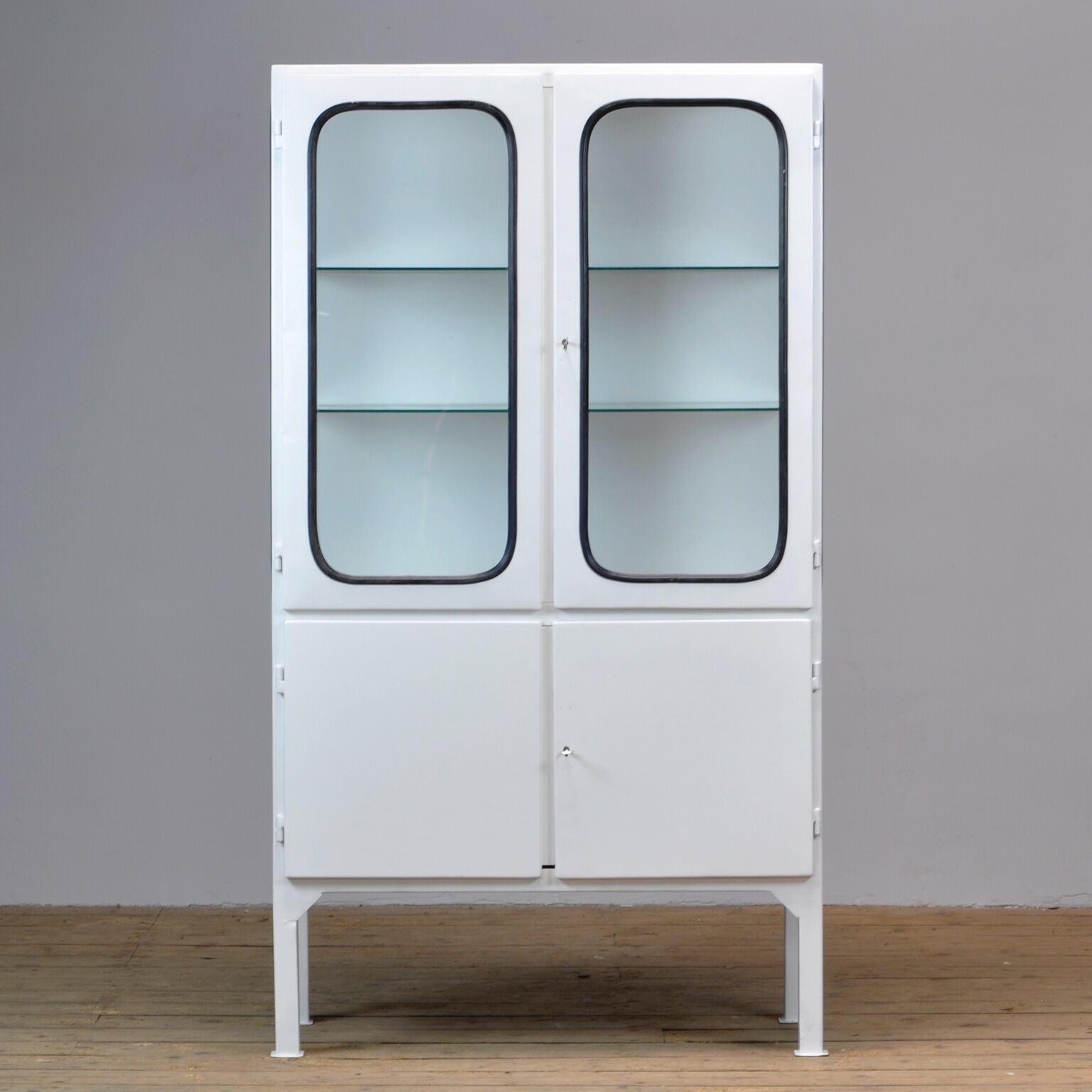Glass and iron medical cabinet, 1970