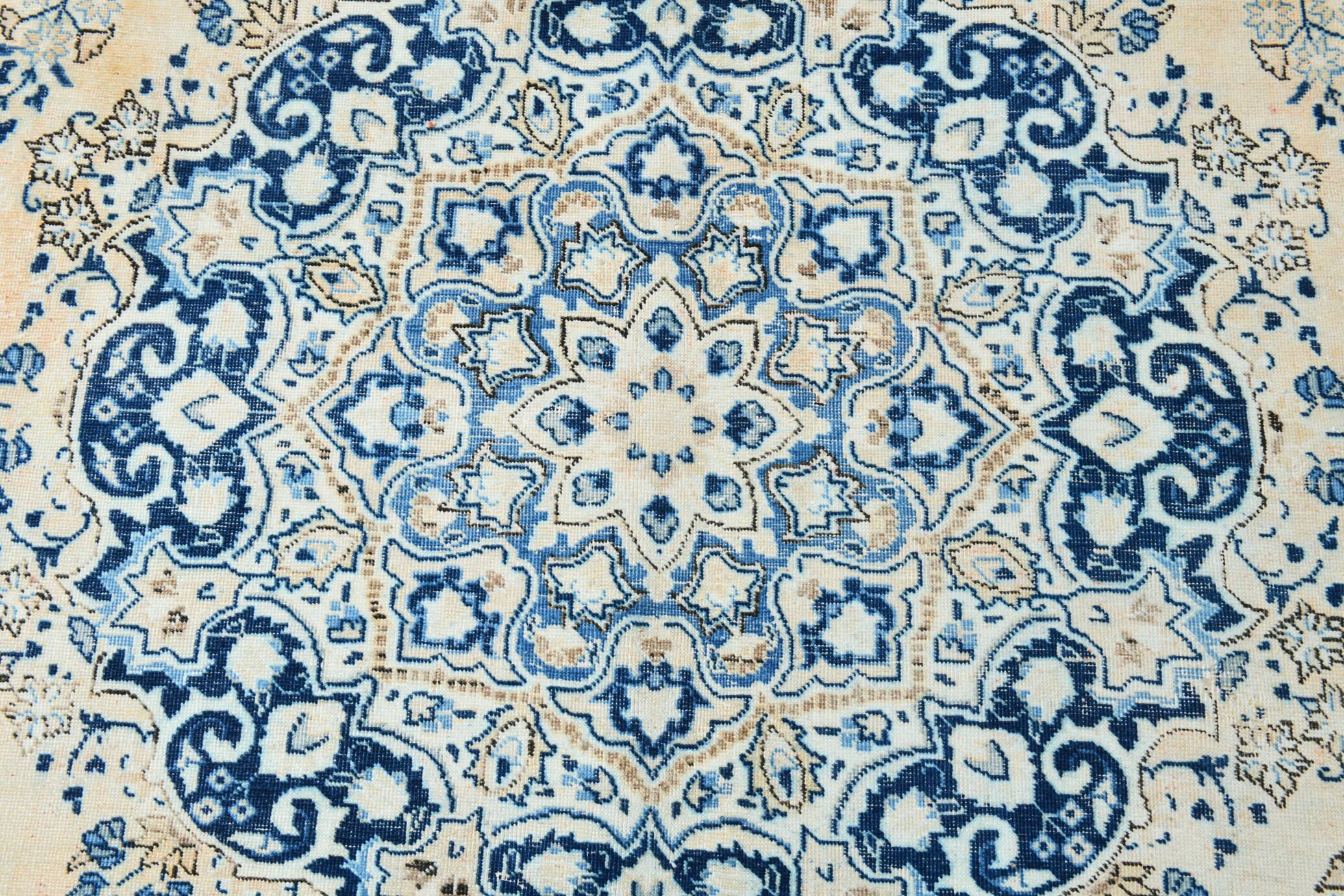 Élégance Persane en Bleu, Tapis Vintage d’Artisanat Raffiné, 282x385 Cm