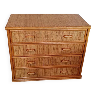Commode rotin années 70-80