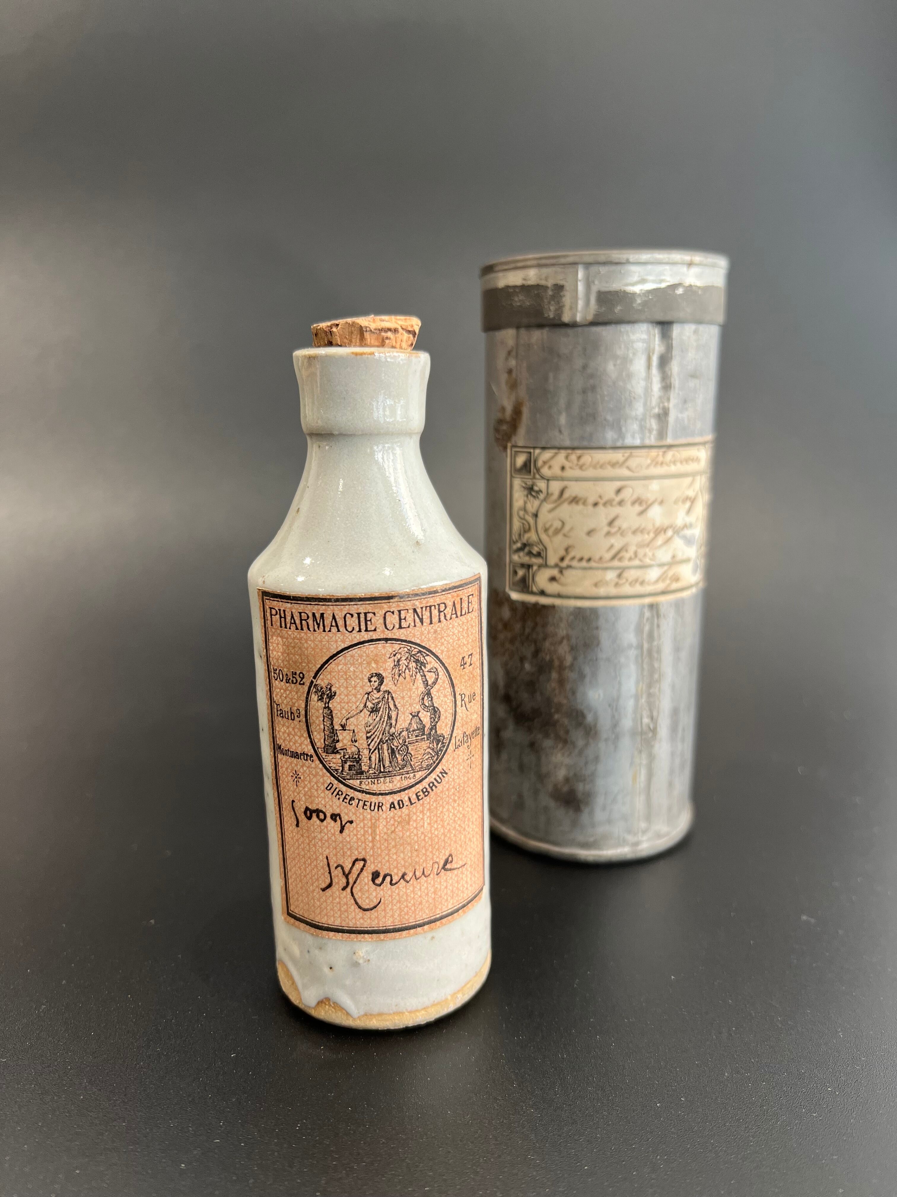 RARE Mercury stoneware pharmacy bottle