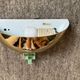 Pair of Hollywood Regency half-moon wall lamps in gilded metal and plexiglass