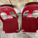 Pair of antique chairs stamp design henri massonnet red plastic 80's