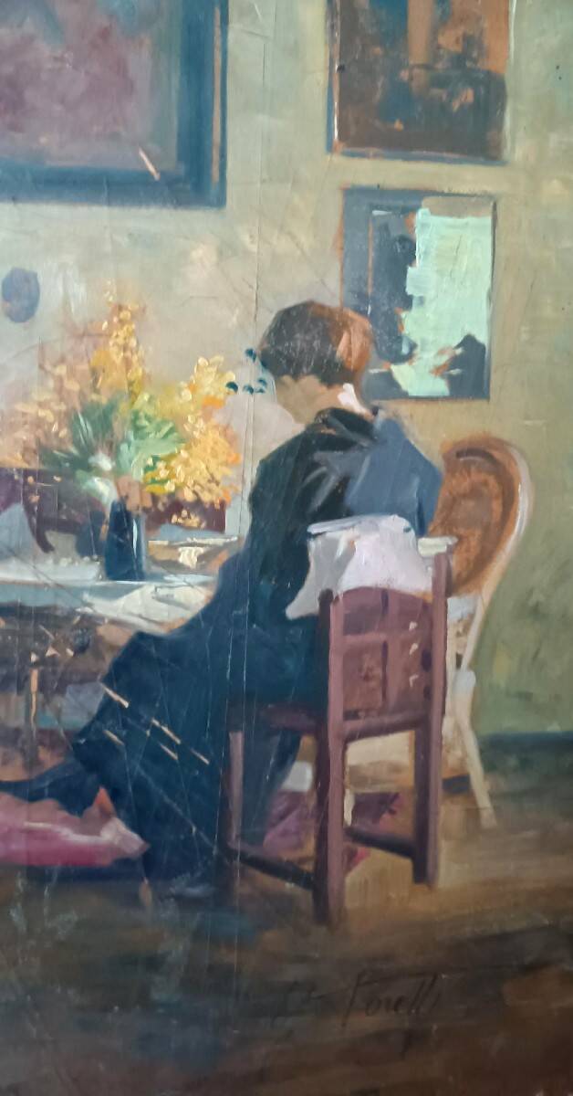 Oil portrait on canvas from the 1920s - painted on the back - Giuseppe Torelli (1881 -1959)