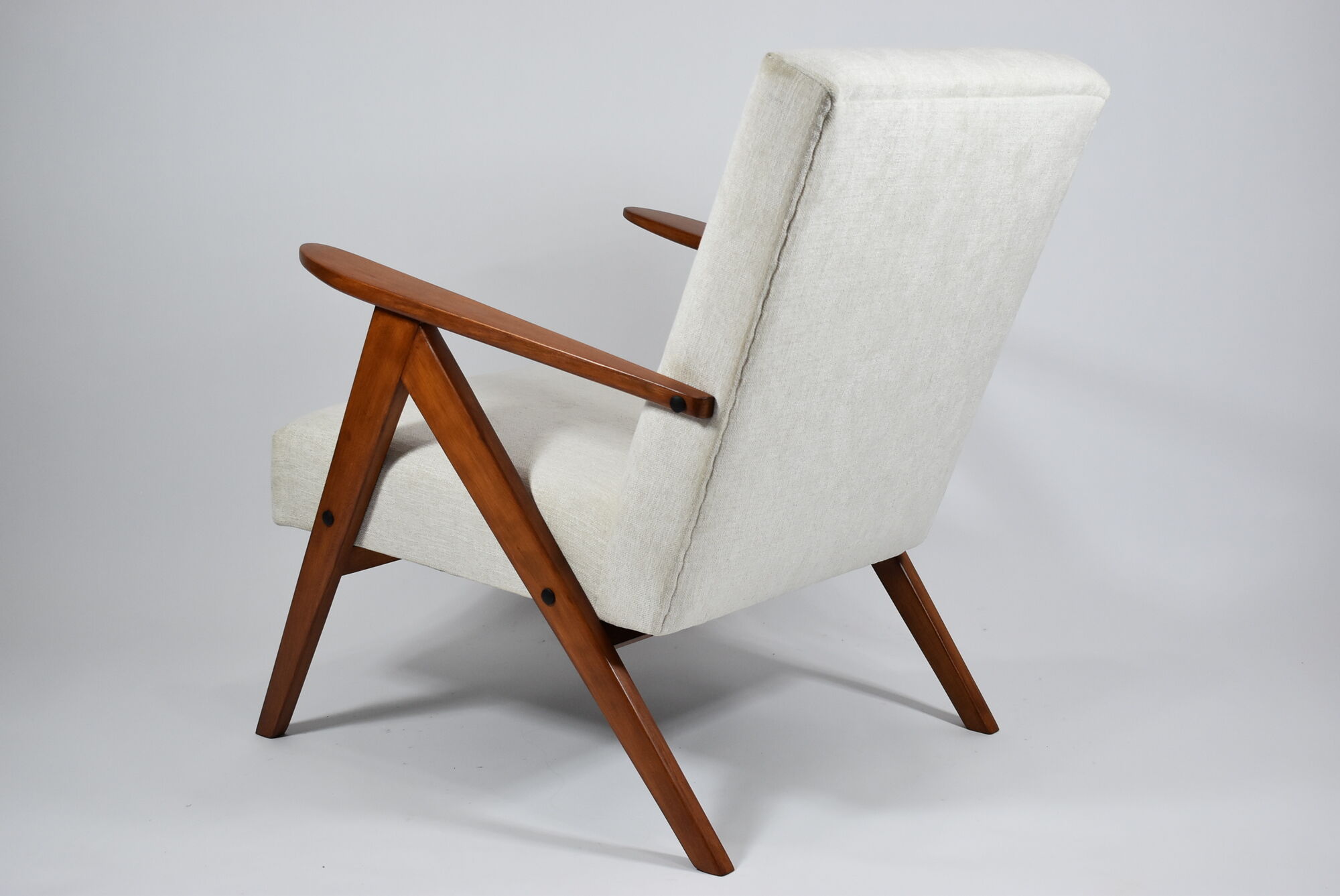 Vintage scandinavian armchair, 1960s, fully renovated, beige fabric