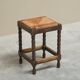 Solid oak stool, straw and brass from the 1920s.