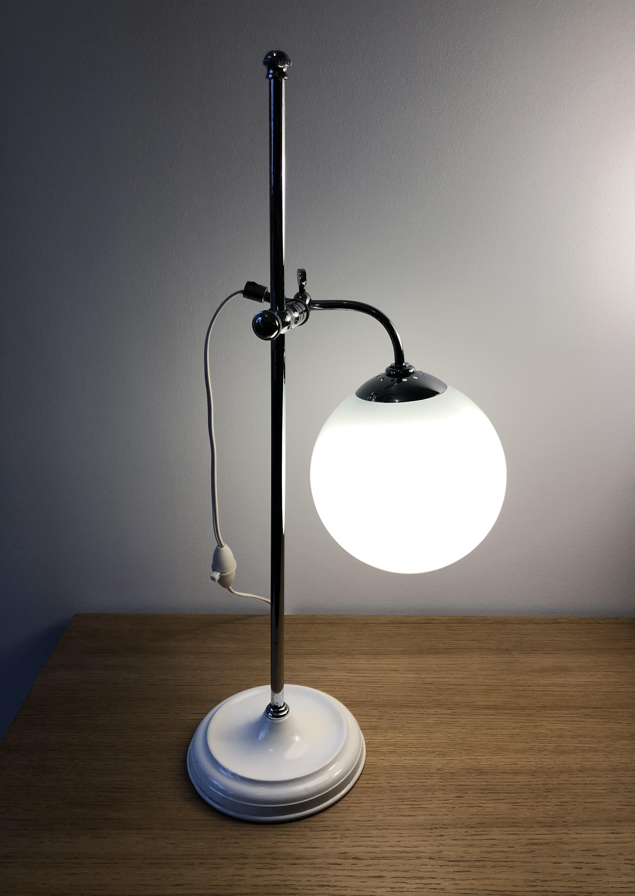 Workshop lamp, old office in chrome and opaline