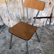 Series of 4 Formica Chairs Wood Legs Metal Chrome Vintage #A243