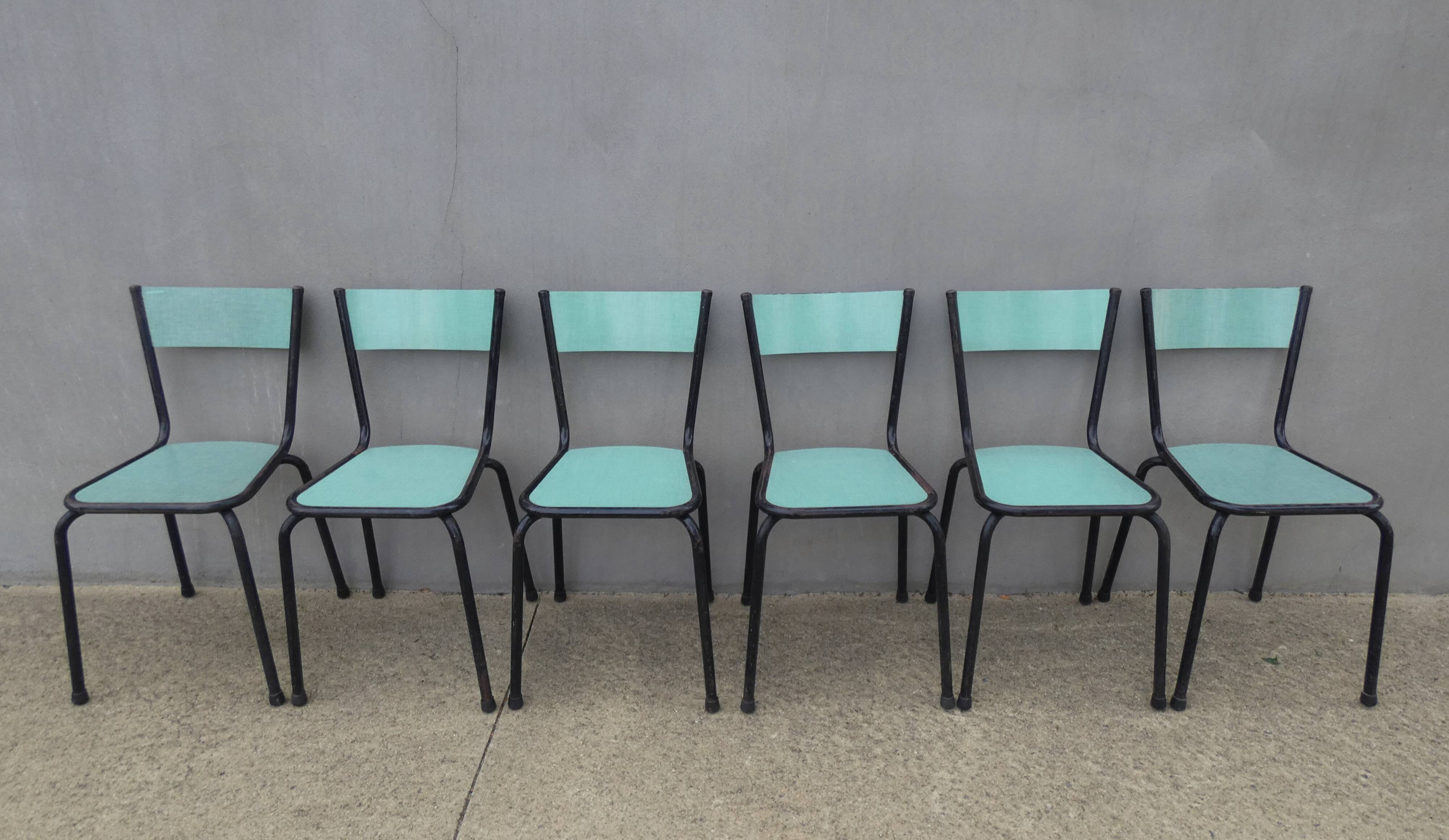 6 chaises en formica vert mint design vintage