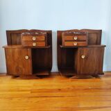 Pair of Art Deco 1930 walnut bedside tables