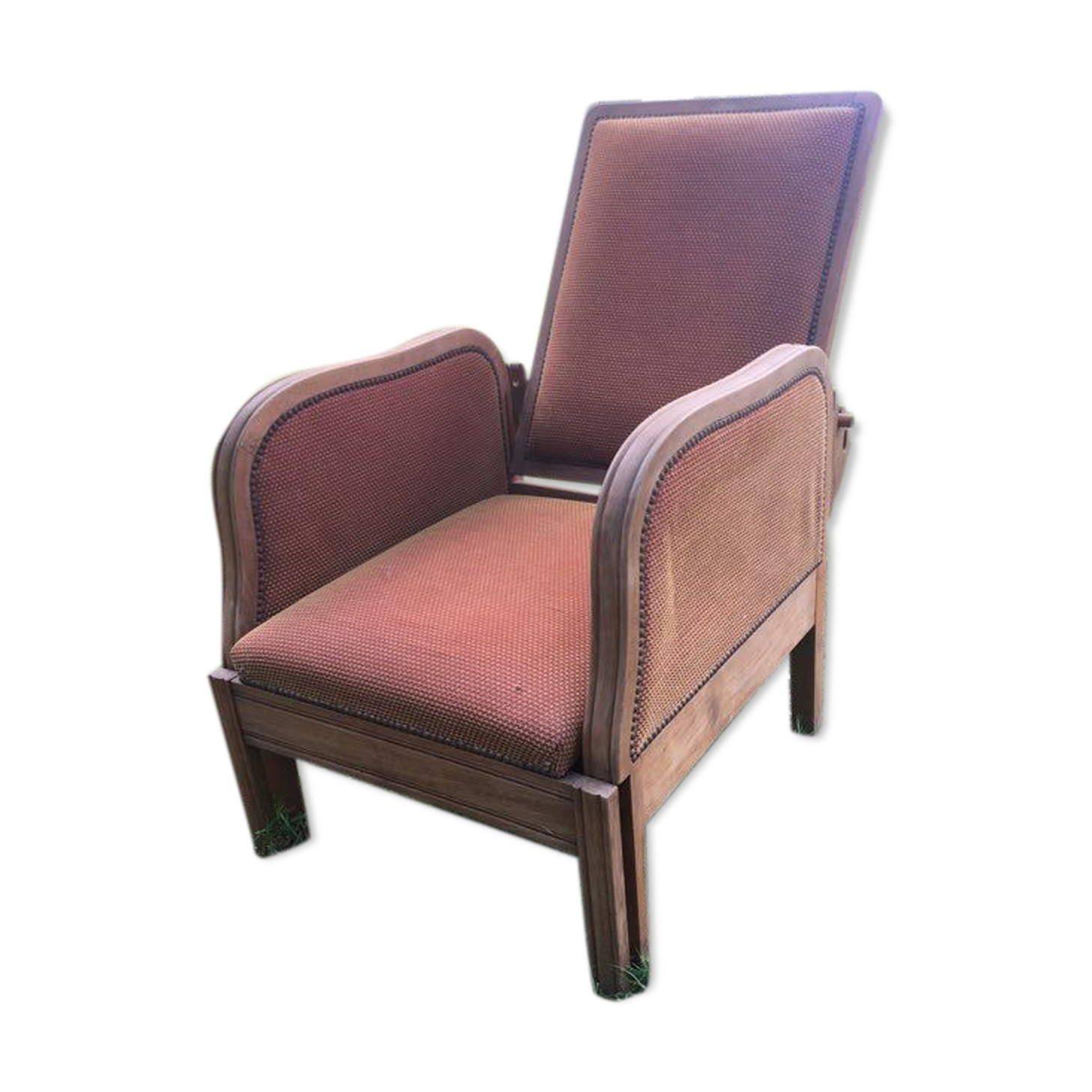Fauteuil inclinable art déco, années 30, repose pieds rabattable