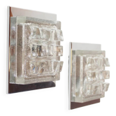Pair of 1970s brutalist glass wall sconces by Hillebrand