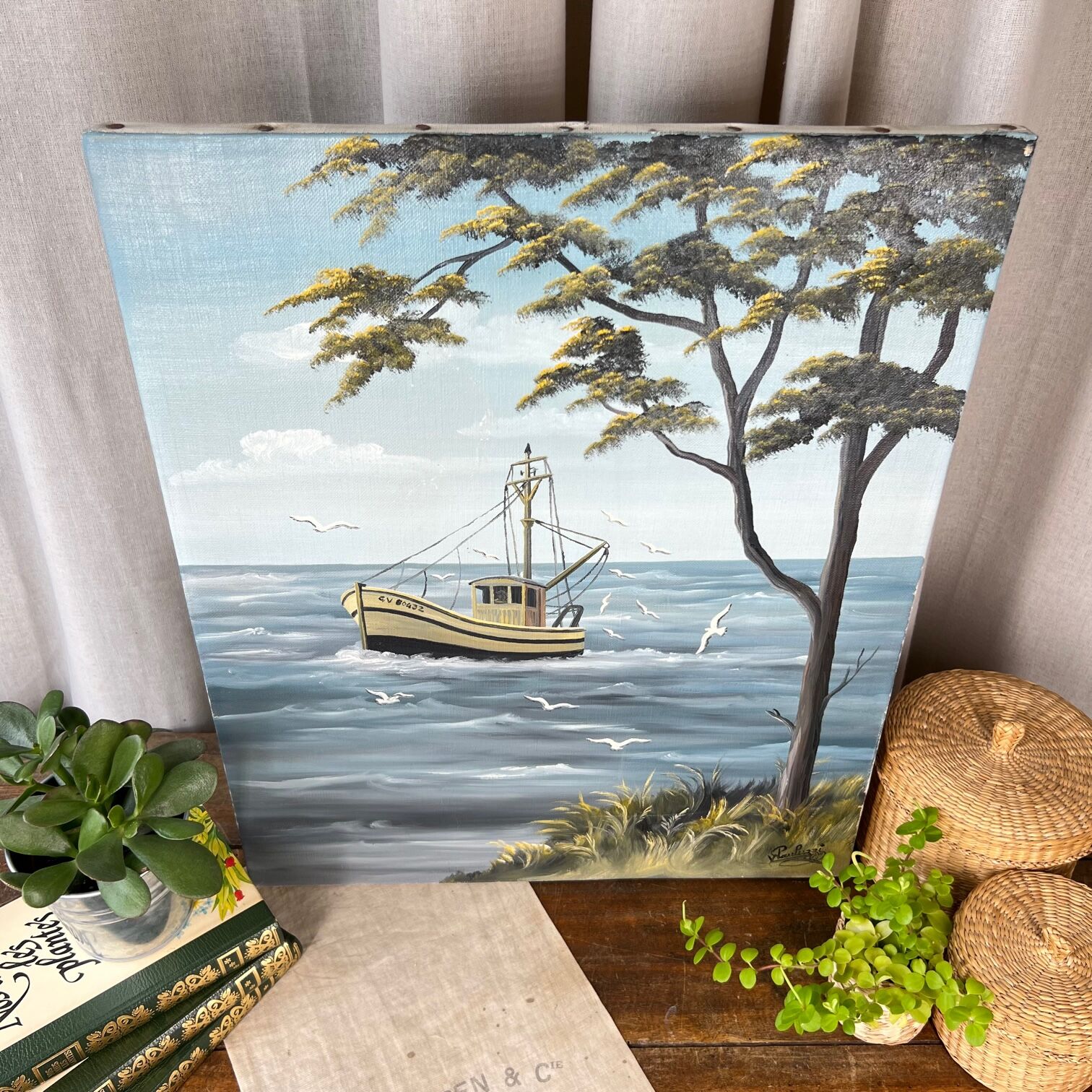 Oil on canvas "Return from fishing"