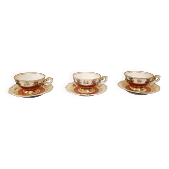 3 tasses et 3 soucoupes en porcelaine Bavaria, motif fleurs