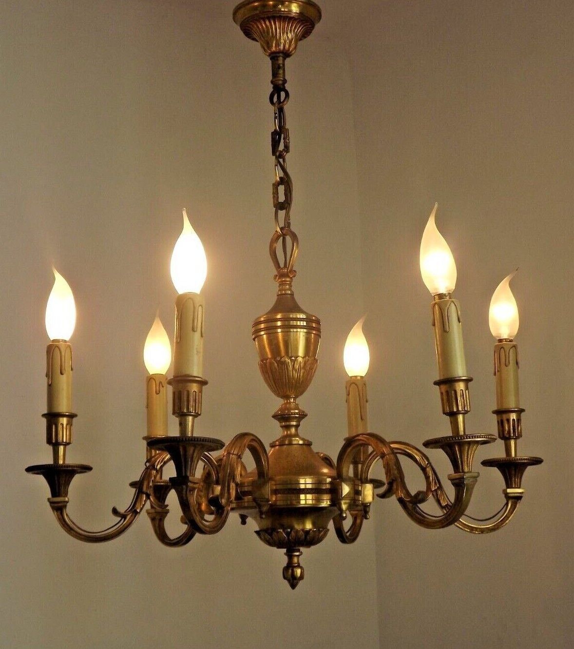 French art nouveau bronze empire style 6 lights chandelier