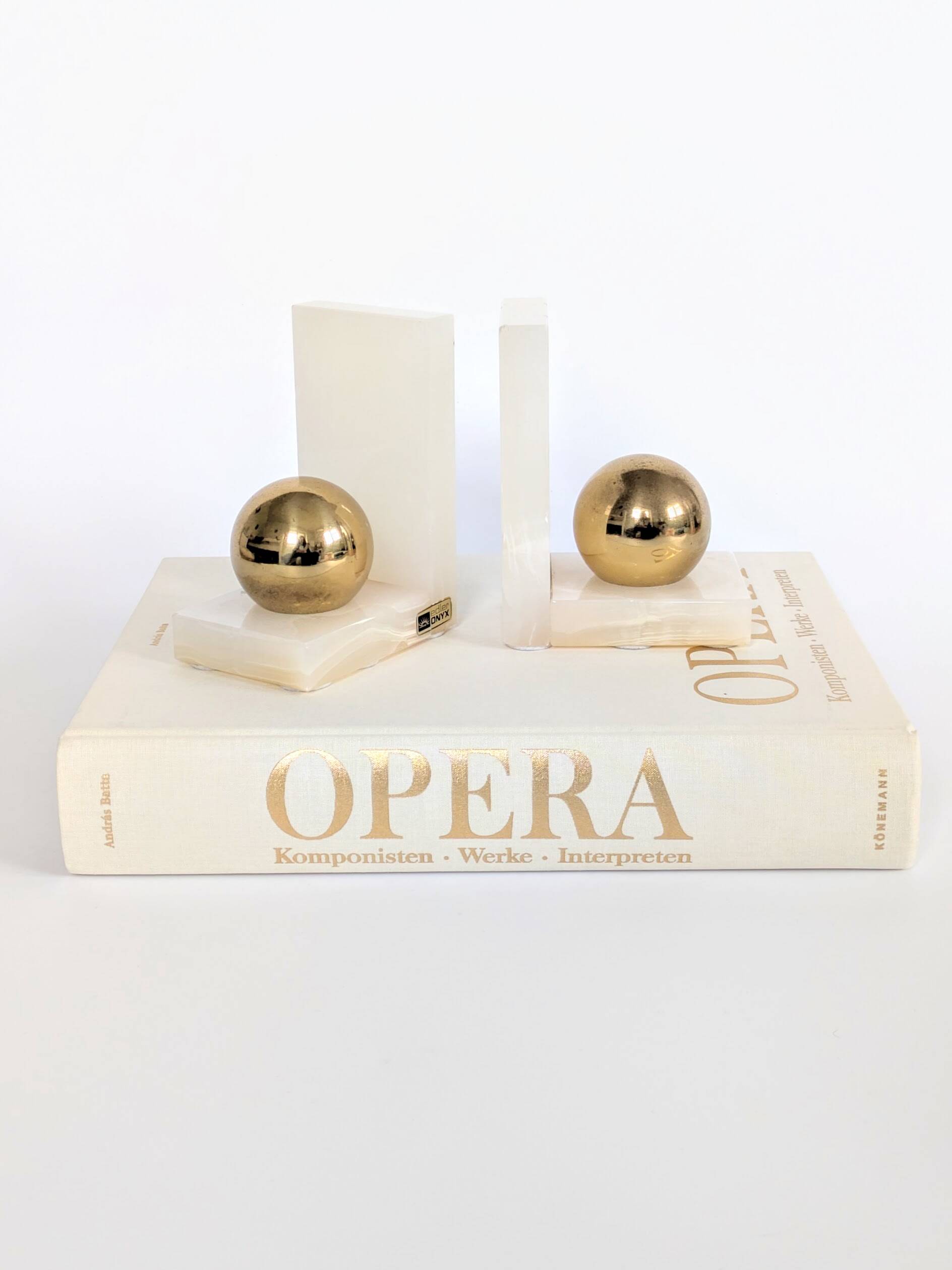 Onyx and Brass Bookends | Modernist Orbs | Art Deco Germany