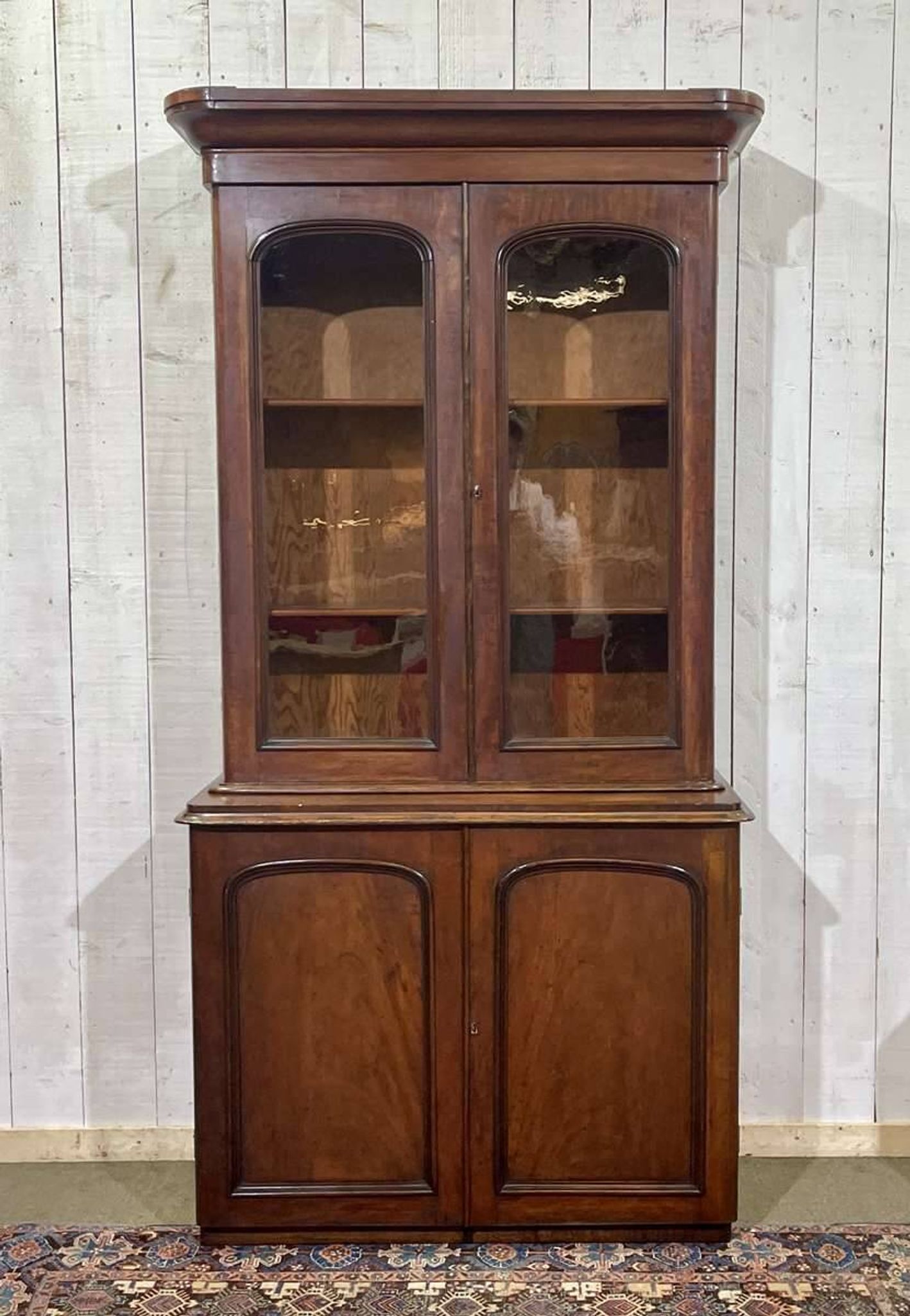 19th century English mahogany two-part bookcase