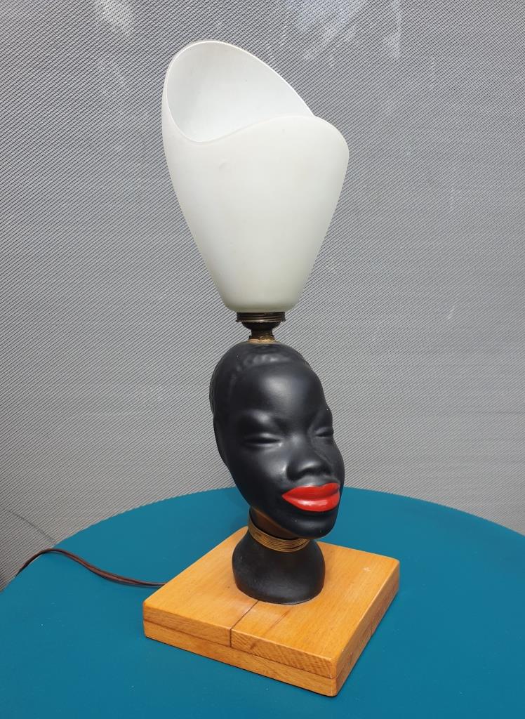 Ceramic lamp bust african woman vintage 1950