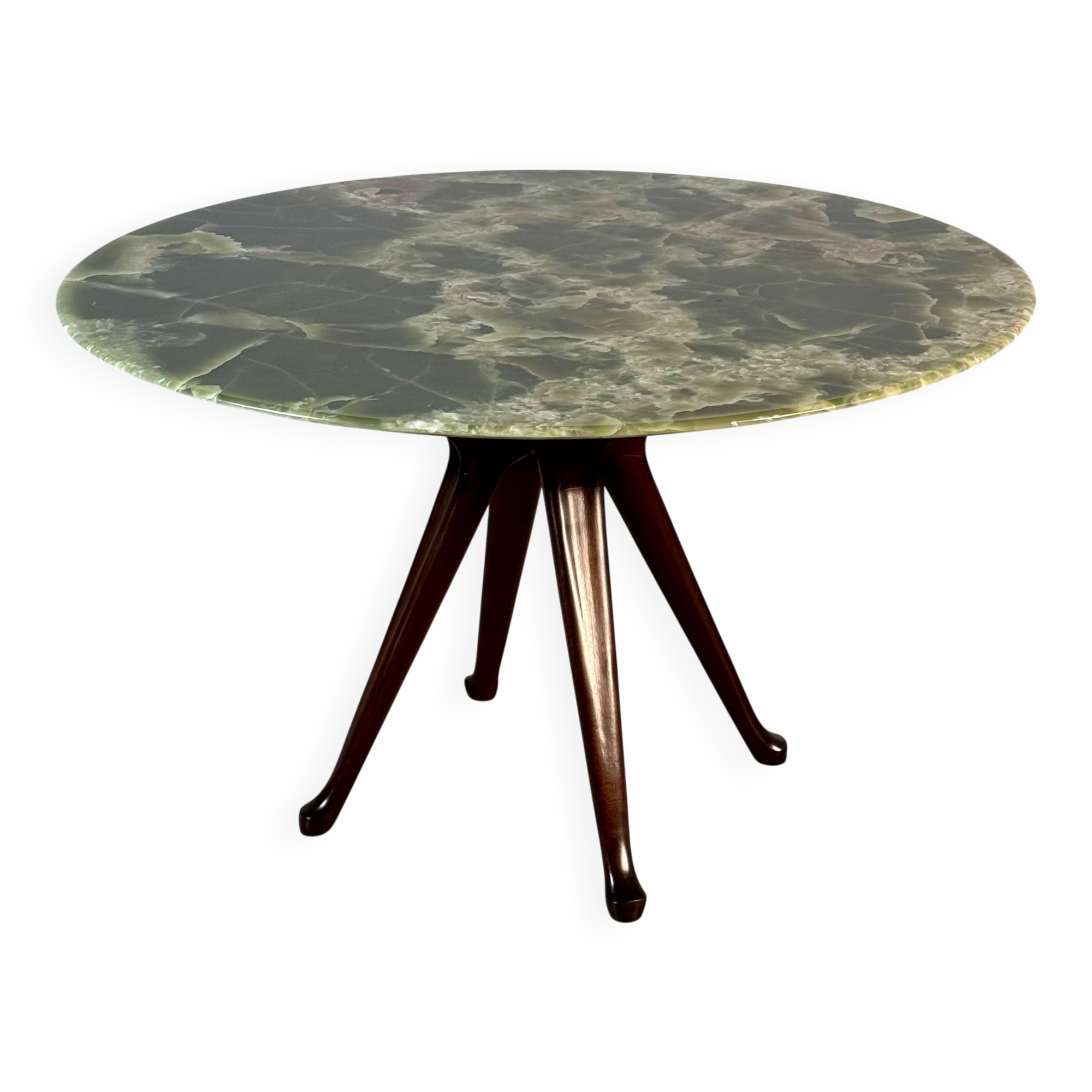 Round dining table in onyx and solid walnut by Osvaldo Borsani, 1950s.