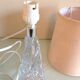 Bedside lamp with glass base and beige fabric lampshade / vintage 60s-70s