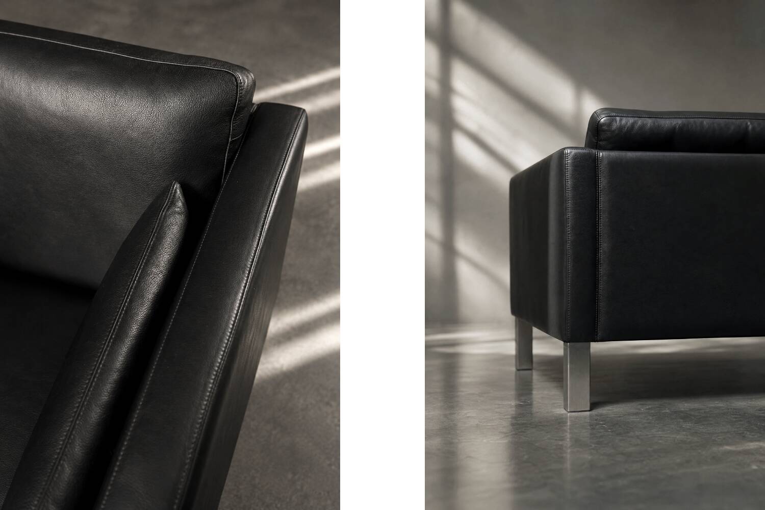Vintage Mid-Century Danish Modern Two-Seater Black Leather Sofa, 1970s
